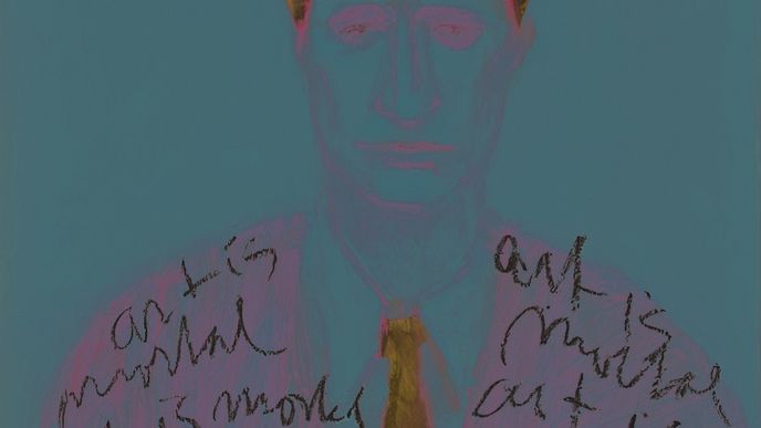 Marcel Duchamp  „Nevýrazná tvář, ale v umění  dokázal neuvěřitelnou věc – řekl nám, že umění je smrtelné. Namaloval  jsem mu červený přeliv, i když červené vlasy nikdy samozřejmě neměl;  chtěl jsem mu dát něco  výjimečného.“