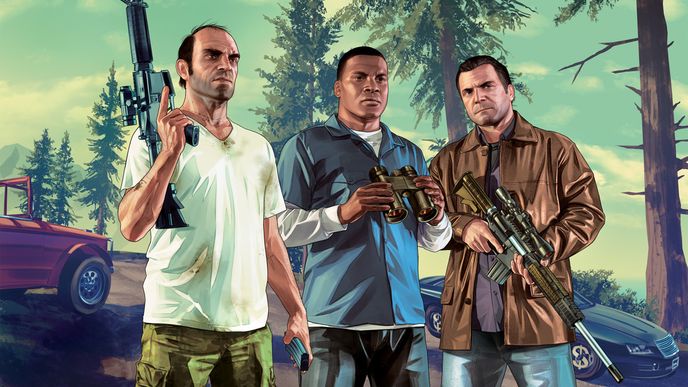 Trevor, Franklin a Michael (zleva) tvoří nesourodou gangsterskou partičku: pošuk na speedu, homeboy z ghetta a zloděj s filmařskými ambicemi