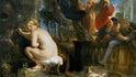 Psík na Rubensově obrazu upozorňuje koupající se Zuzanu na přítomnost dvojice chlípníků