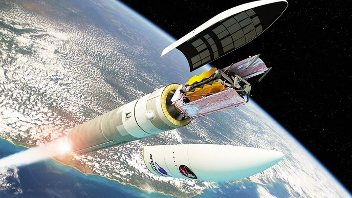Teleskop opouští nosnou raketu Ariane 5, zatím jen na kresbě