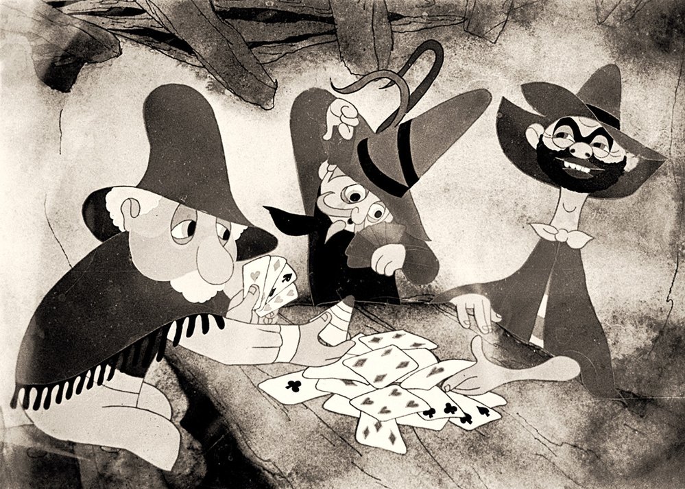 Záběr z animovaného filmu Jiřího Trnky Zvířátka a Petrovští (rok 1946)