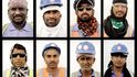 Tváře některých zahraničních dělníků, kteří pomáhali budovat stadióny v Kataru. Na stavbách údajně zahynuly tisíce lidí.