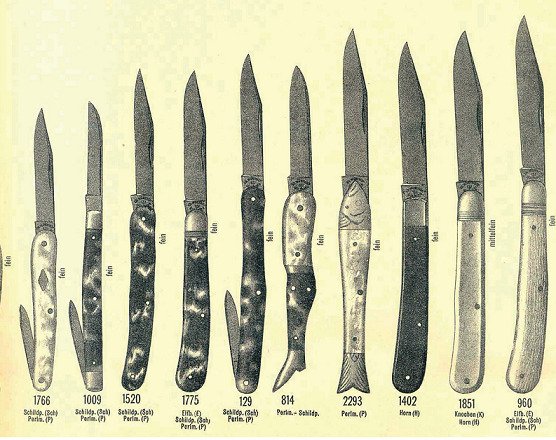 Katalog nožů z počátku 20. století.