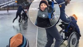 Maxík s SMA vyrazil s kamarádem na zamrzlý rybník.