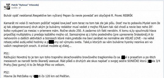 Rytmus se drsně pustil nejen do redaktora Pavla Novotného, ale hlavně do jeho rodiny