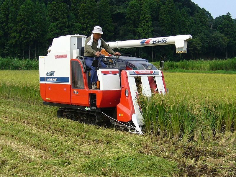 Takový kombajn na rýži jezdí v Japonsku