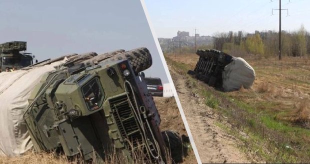 Ruský voják převrátil náklaďák s raketami do příkopu. Za volantem měl 0,7 promile