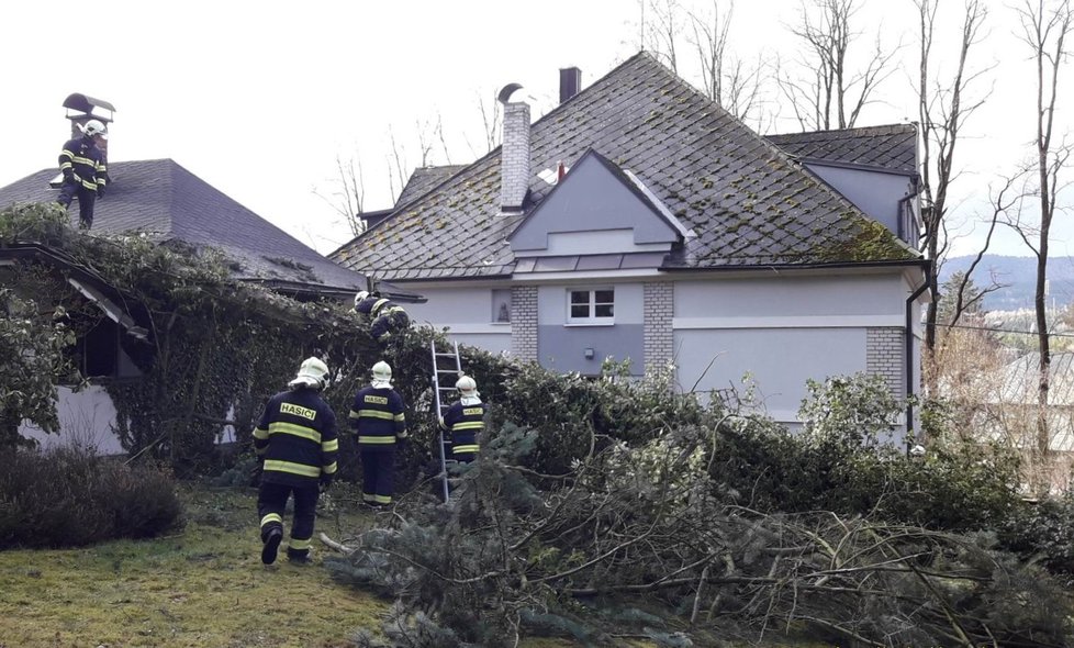 Nad Českem se prohnal orkán Sabine. Hasiči po celý den likvidovali následky: popadané stromy, zničené vedení, popadané sloupy, zničená auta, vytopené sklepy a ulítlé střechy.