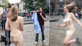 Mladá Nizozemka se proběhla nahá pro amsterdamském náměstí Dam.