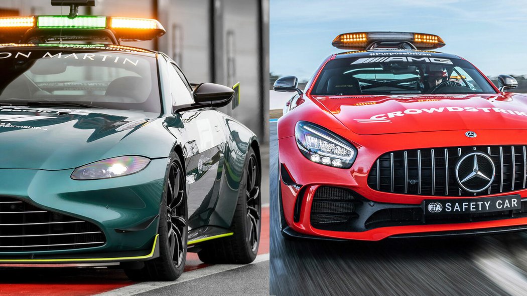 Safety car Mercedes-AMG GT Black Series a Aston Martin Vantage