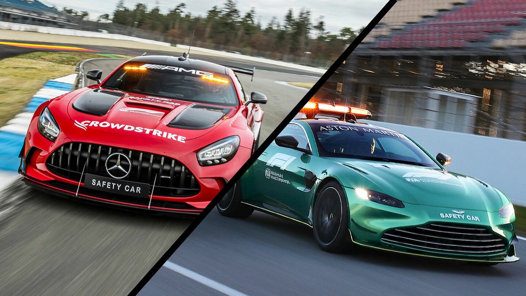 Safety car Mercedes-AMG GT Black Series a Aston Martin Vantage