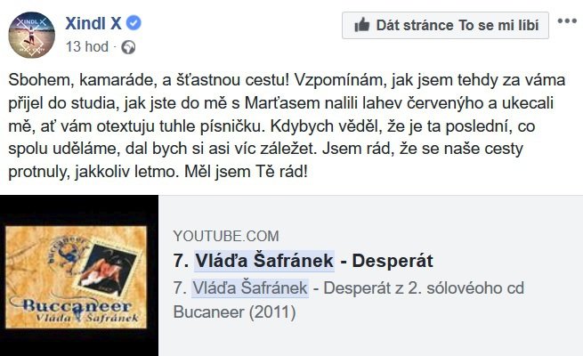 Celebrity vzpomínají na Vláďu Šafránka, který ve  46 letech podlehl nemoci.