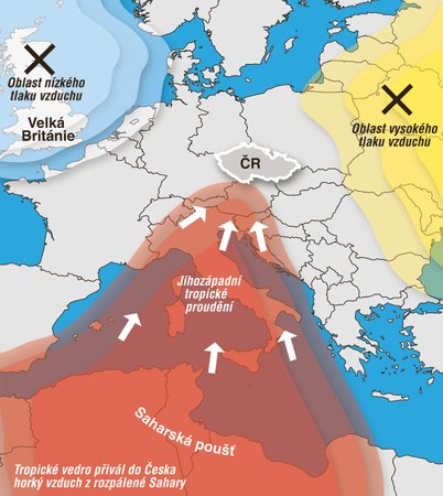 Tropické vedro přivál do Česka horký vzduch z rozpálené Sahary
