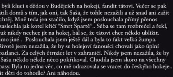 Manželka Alexandra Saláka si posteskla nad zdejší kulturou hokjeových fanoušků