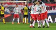 Hráči Salcburku slaví postup do čtvrtfinále Evropské ligy po domácí bezgólové remíze s Dortmundem