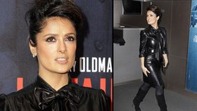 Salma Hayek byla v černém koženém kostýmku sexy