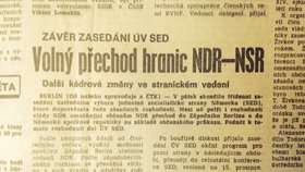 Československé deníky v listopadu začaly psát o pádu železné opony, který začal v NDR.
