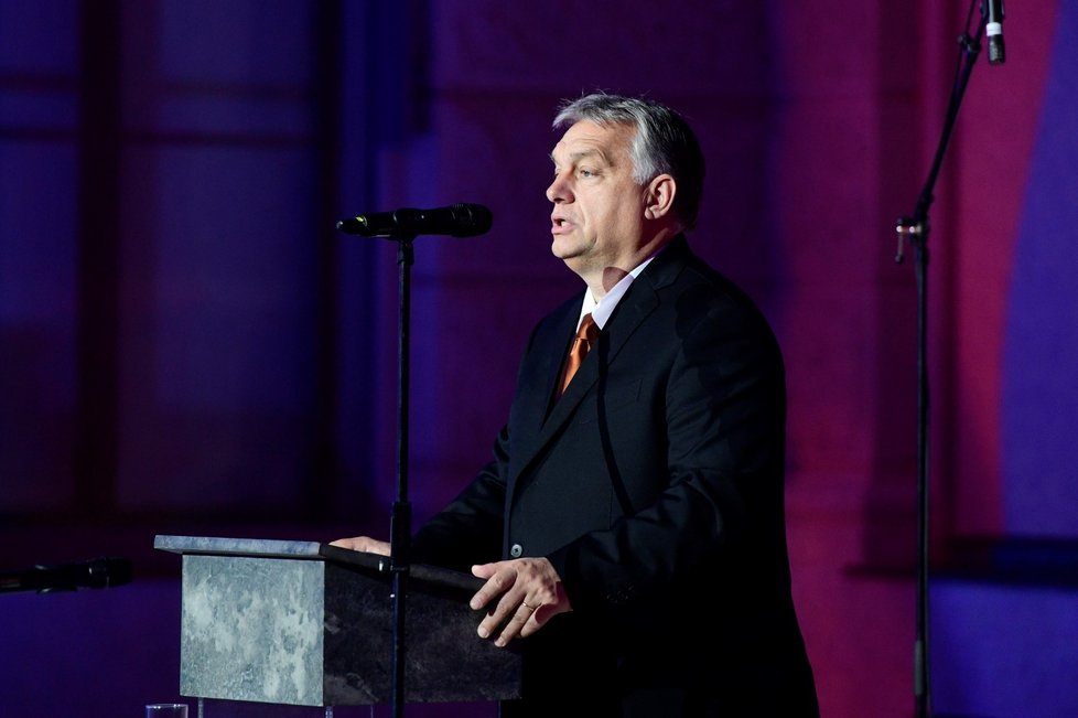 Maďarský premiér Viktor Orbán při projevu na setkání Visegradské čtyřky při oslavách výročí sametové revoluce. (17.11.2019)