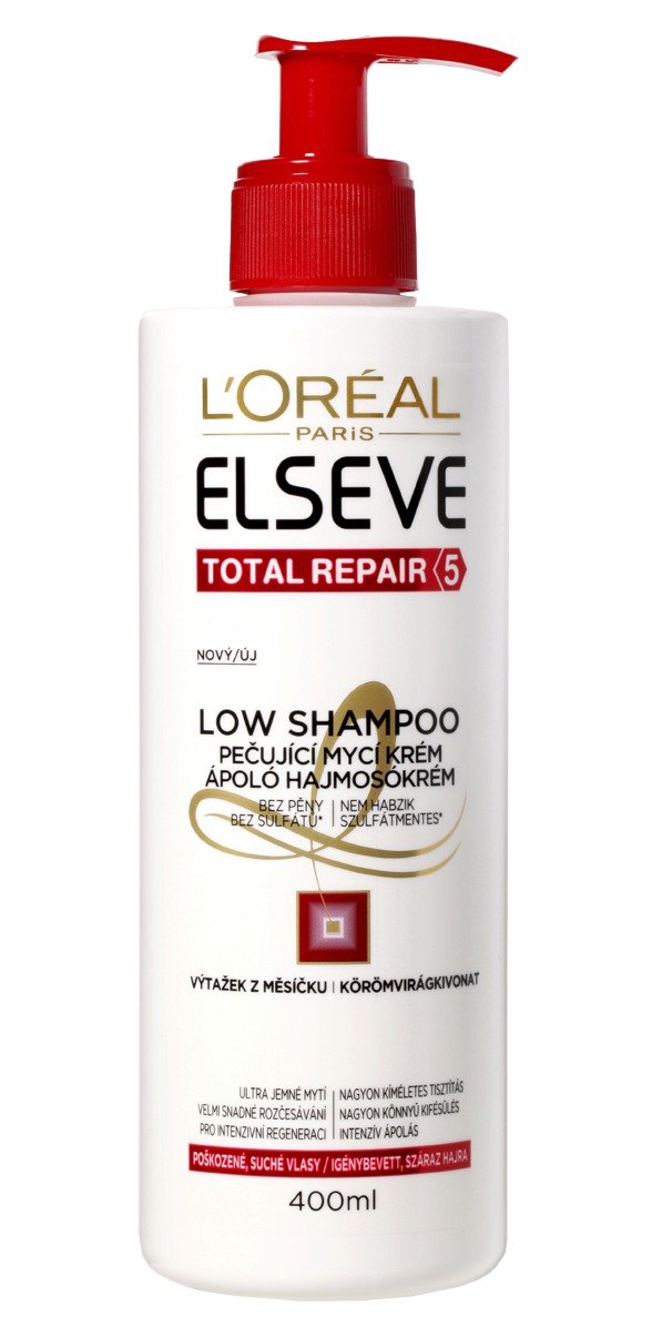 Pečující mycí krém Total Repair 5 Low Shampoo Elseve, L&#39;Oréal Paris, 160 Kč (400 ml)