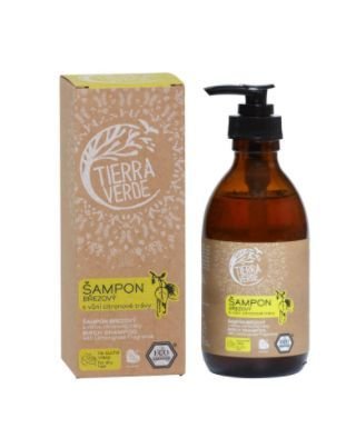 Březový šampon na suché vlasy s vůní citronové trávy, TIERRA VERDE, 179 Kč, (skleněná lahvička 230 ml)