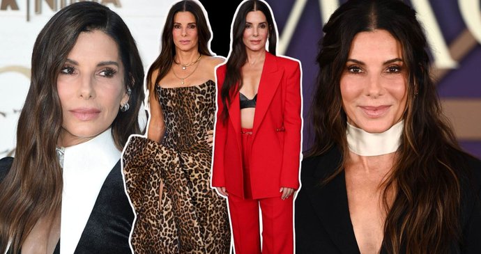 Sandra Bullock je zpět v plné parádě. V 62 letech nosí leopardí šaty, hluboké výstřihy i sexy modely