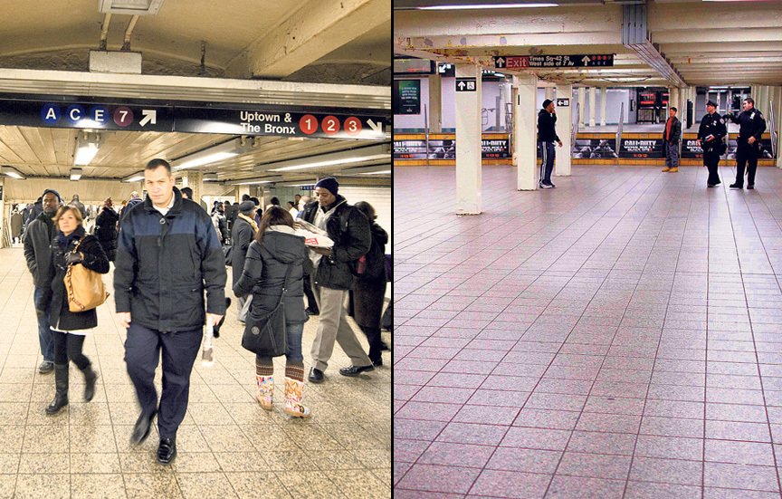 Před evakuací a po evakuaci: Metro v New Yorku zůstalo prázdné. A pak se do něj přiřítila voda