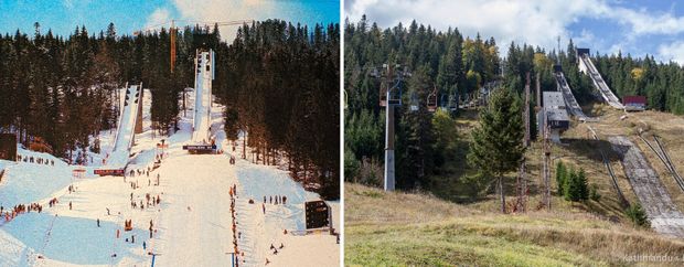 Skokanské můstky v Sarajevu v roce 1984 a nyní Skokanské můstky v Sarajevu v roce 1984 a nyní