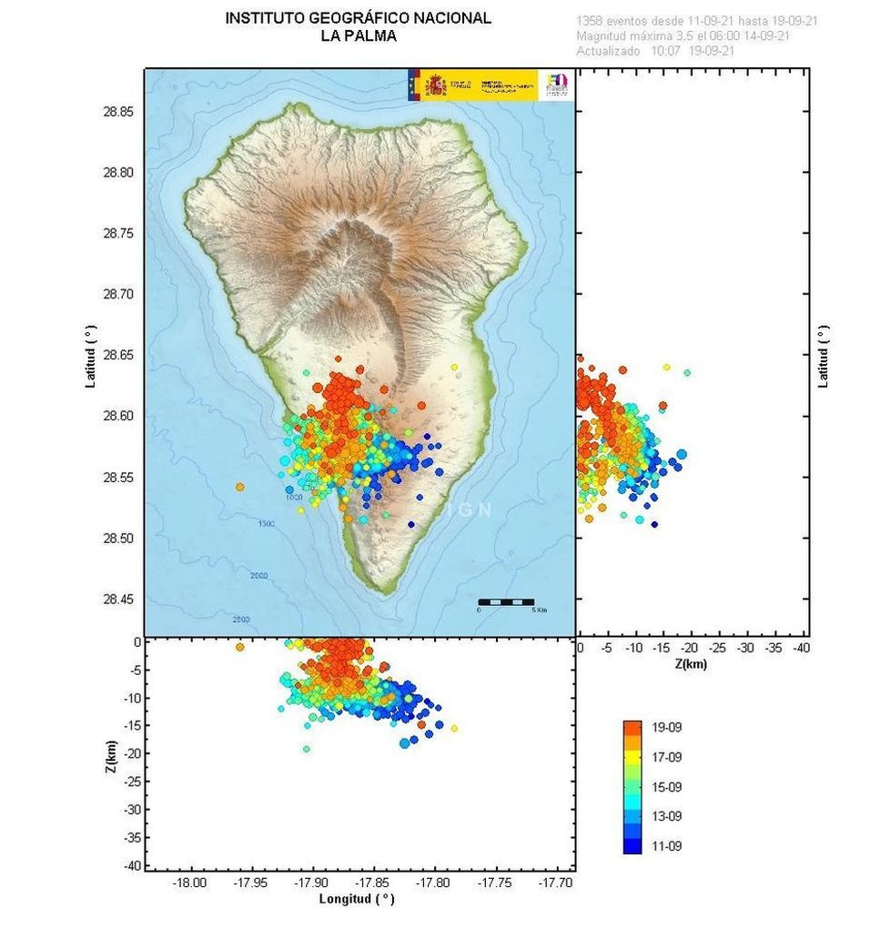 Vulkanické otřesy na ostrově La Palma, září 2021.
