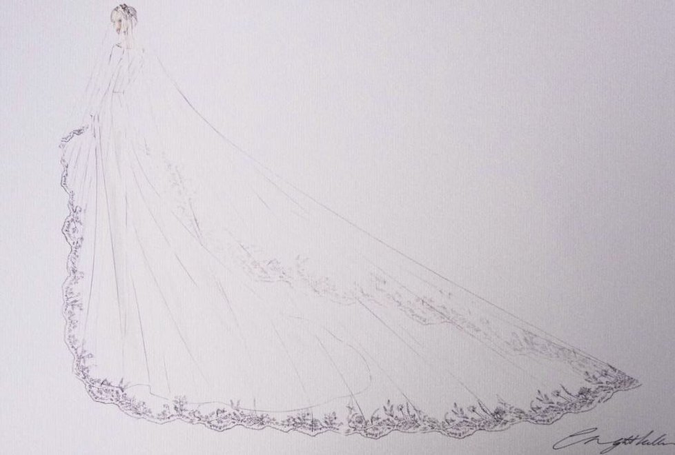Kensingtonský palác zveřejnil skicu Meghaniných svatebních šatů