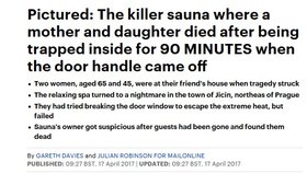 Článek na Daily Mail o českém úmrtí dvou žen v sauně