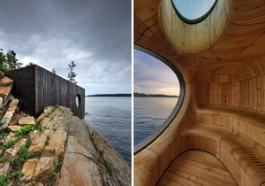 Organická sauna na břehu kanadského jezera