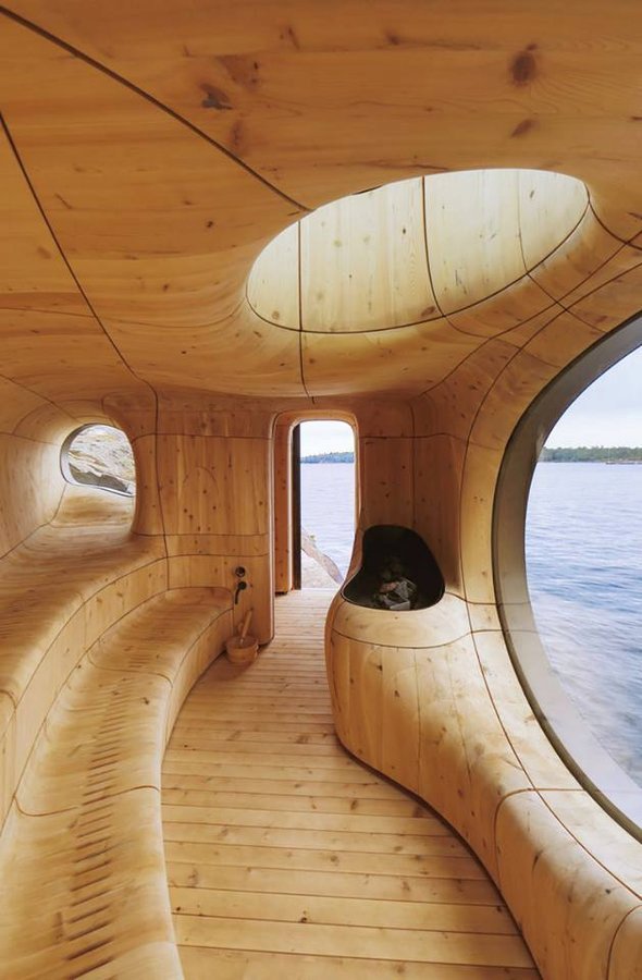 Organická sauna na břehu kanadského jezera