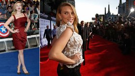 Útlý pas a ňadra dmoucí – ale bříško nikde! Hollywoodská kráska Scarlett Johansson se podruhé během jediného týdne objevila na premiéře filmu Captain America: Návrat prvního Avengera.