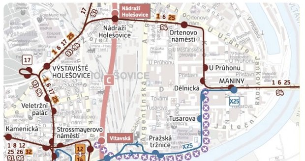 Tramvaje nepojedou mezi Vltavskou a Dělnickou v obou směrech od 17. do 24. května.