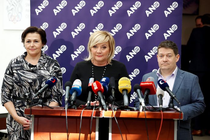 Tisková konference ANO - Jana Berkovcová, Alena Schillerová, Patrik Nacher. (4.4.2023)