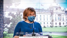 Ministryně financí Alena Schillerová (za ANO) na tiskové konferenci po jednání vlády. (19.10.2020)