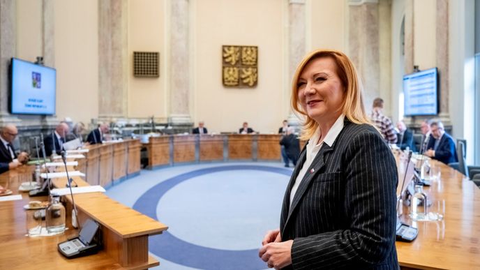 Ministryně financí Alena Schillerová na pondělním jednání vlády. Ministryně financí Alena Schillerová na pondělním jednání vlády.