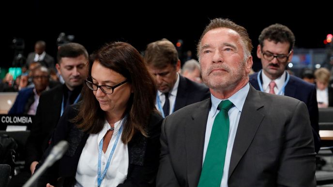 Arnold Schwarzenegger na konferenci o klimatických změnách v Polsku (3. 12. 2018)