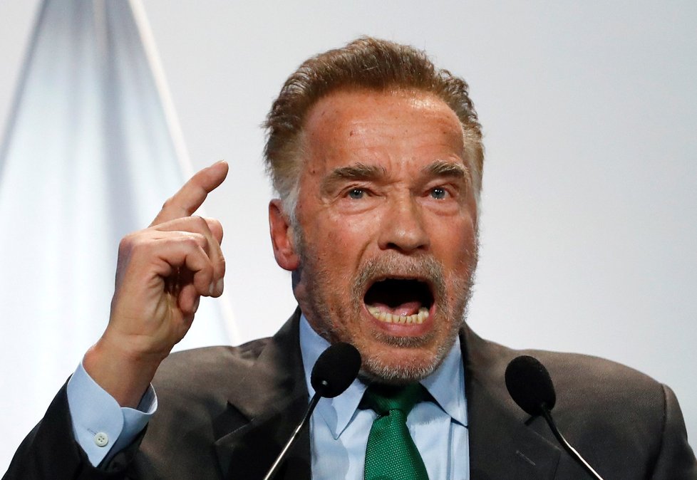 Arnold Schwarzenegger na konferenci o klimatických změnách v Polsku (3. 12. 2018)