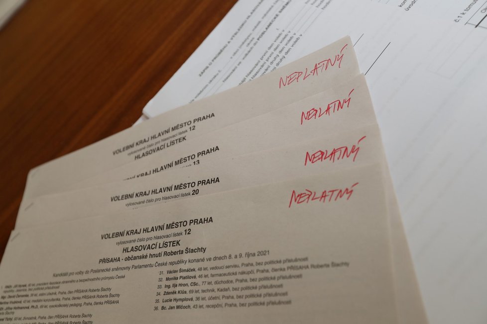 Neplatné volební lístky při sčítání sněmovních voleb (9. 10. 2021)