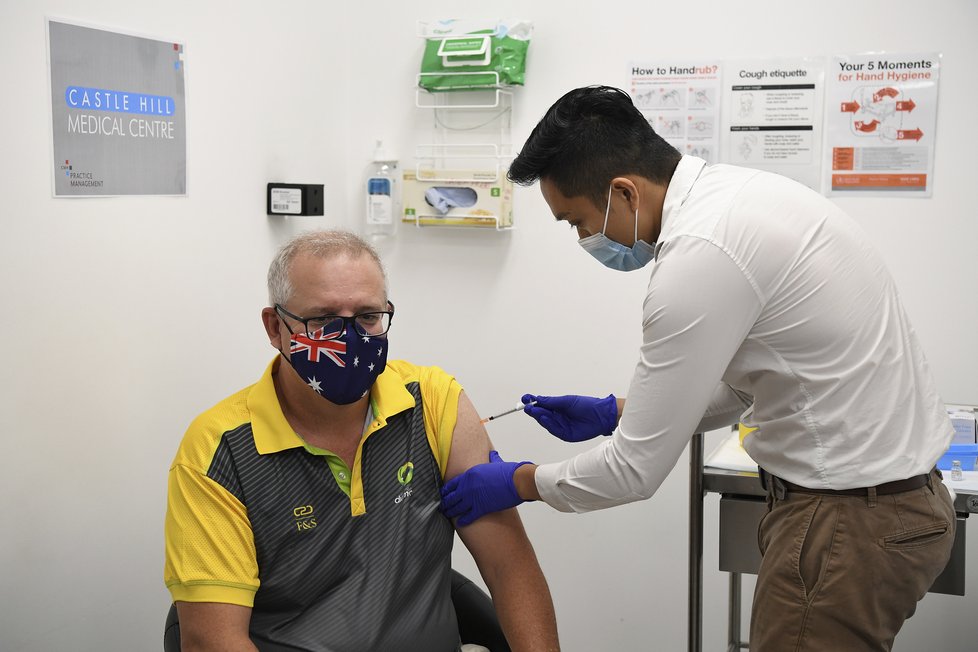Australský premiér Scott Morrison se nechal očkovat proti covidu (21. 2. 2021).