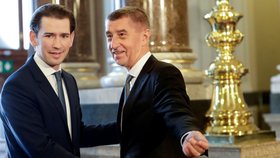 Premiér České republiky Andrej Babiš s rakouským kancléřem Sebastianem Kurzem během summitu zemí Visegrádské skupiny (V4) a Rakouska v Národním muzeu v Praze. (16. 1. 2020)