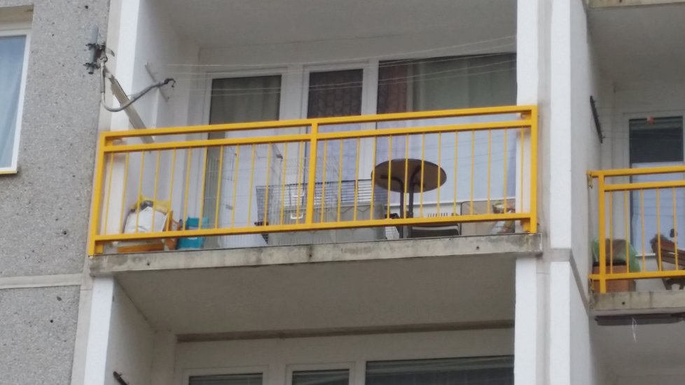 Na balkóně chovatelka skladuje klece na zvířata a krmení. Podle sousedů má u sebe minimálně jednoho psa.