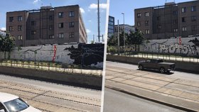 Vandalové poničili mural v Seifertově ulici na Žižkově.