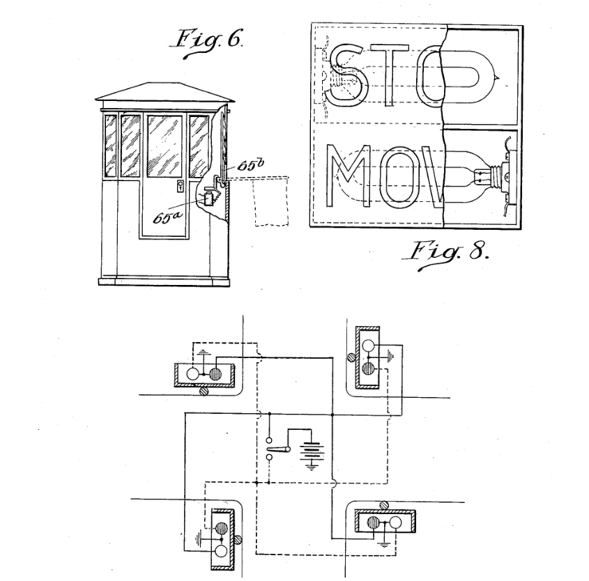 Hogeův původní patent z roku 1913, který používal světla se slovy na nich vytištěnými 