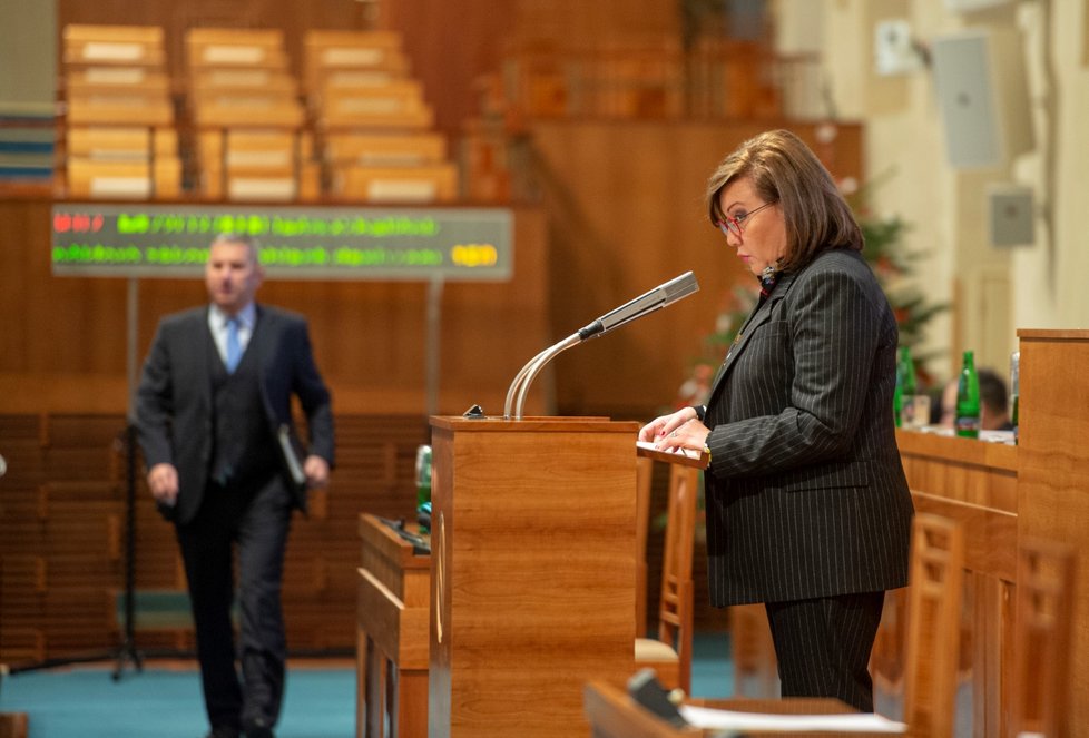 Alena Schillerová (za ANO) hájila v Senátu daňový balíček - 4. 12. 2019.