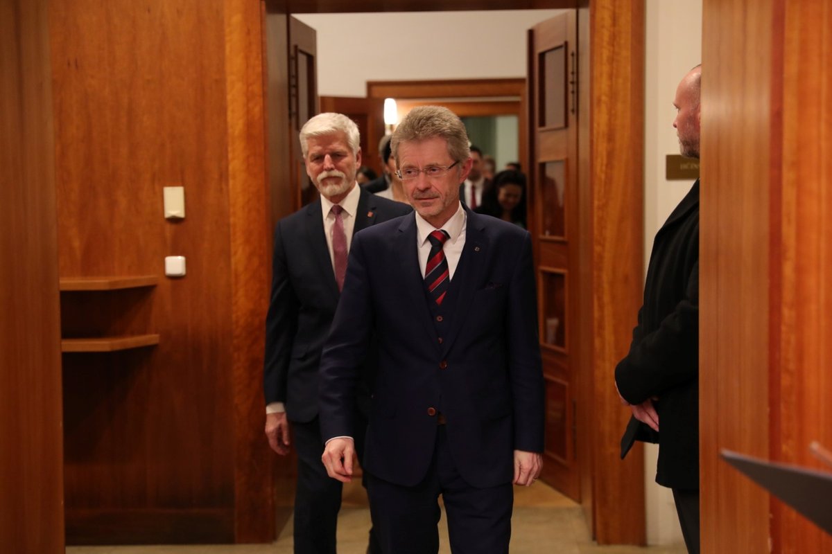 Setkání v Senátu: Předseda Senátu Miloš Vystrčil (ODS) a prezident Petr Pavel (1.2.2023)