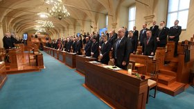 Senátoři uctili v úvodu schůze horní komory památku zesnulého předsedy Senátu Jaroslava Kubery (29. 1. 2020).