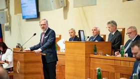 Premiér Petr Fiala (ODS) v Senátu připomínal pomoc vlády občanům (13.9.2022)