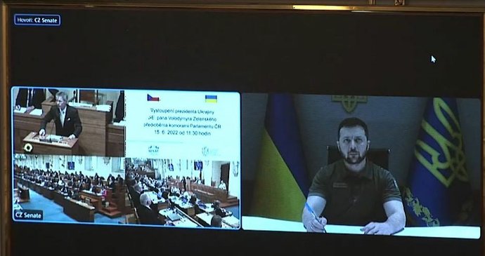 Telekonference Parlamentu ČR a prezidenta Ukrajiny (15. 6. 2022).